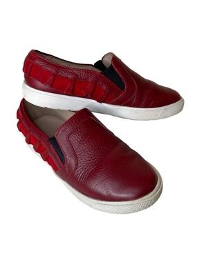 Elephantito Red Ruffled Slip On Leather Sneakers Size 1